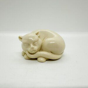 Franklin Mint Resin Ivory Sleeping Cat Kitten Familiar Witchy